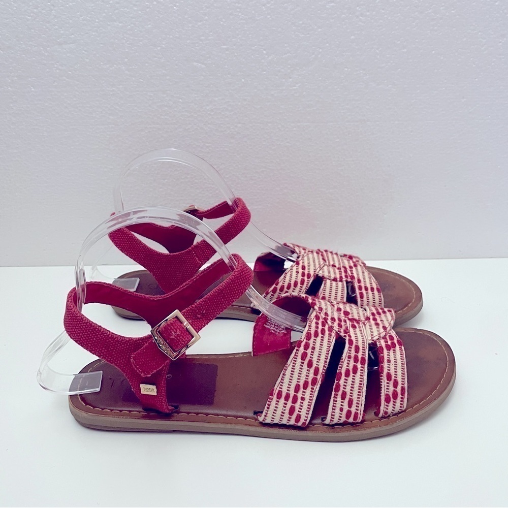 Toms Zoe Flat Sandals | Red White | Size 8.5
